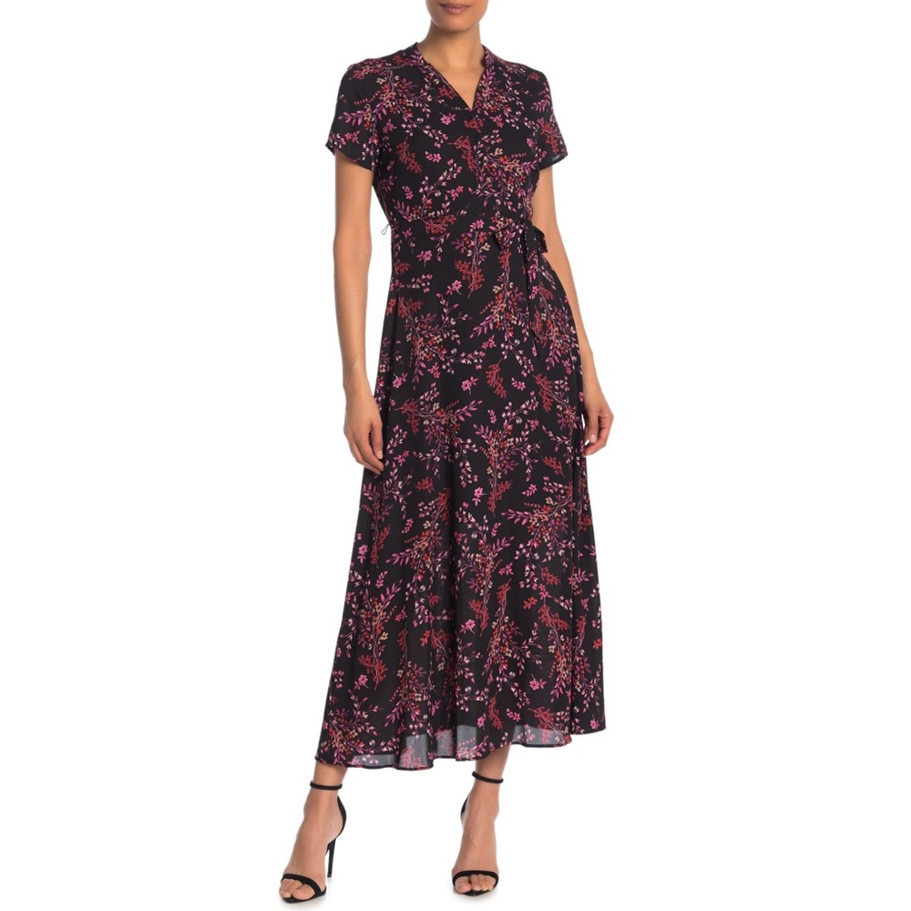 Nanette Lepore Black Maxi Dress with Pink Floral Print
